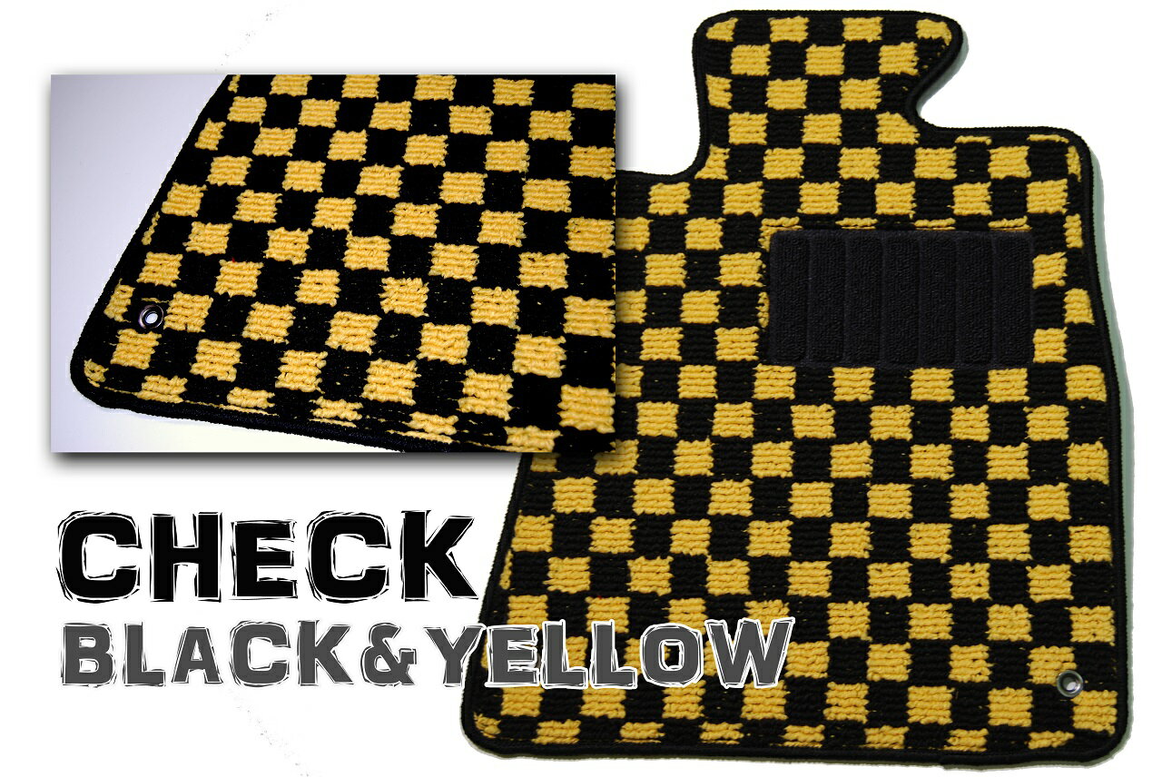 BMWmini ミニ R50 R52 R53 フロアマット（フロント2枚・リア2枚）【チェック黄色】◆車種別設計 カーマ..
