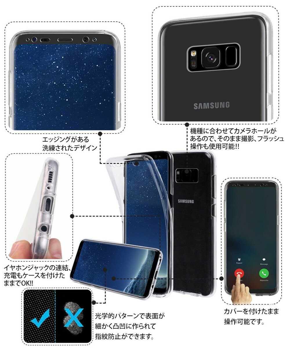 galaxyNote8/S7edge/S8/S8plusフルカバー360deg;全面保護galaxys7S8+ソフトケース両面保護カバー(正面1個+背面1)指紋防止