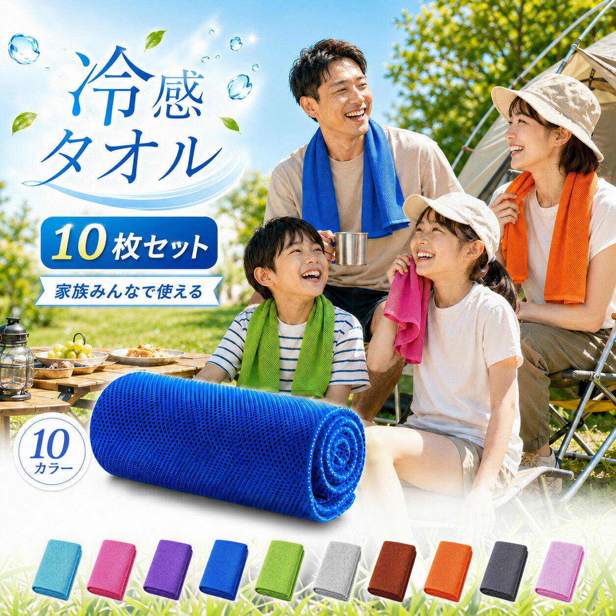 【選べる10枚セット】クールタオル ひんやりタオル こども 冷感タオル 冷却タオル 冷たいタオル キッズ 濡らす 冷える タオル アイスタ..
