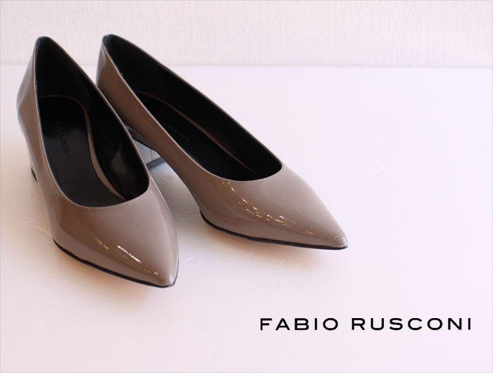 ★30%OFFセール★【FABIO RUSCONI−ファビオルスコーニ】ポインテッドトゥのエナメルチャンキーヒールパンプス【64-MARA】