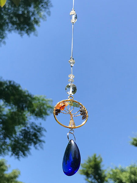 Tree of Life(生命の樹)天然石 サンキャッチャー ゴールドMIX、treesun-gcolor (セフィロトの樹・天然石 ・パワーストーン )