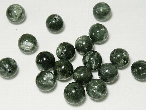 セラフィナイト 粒売 天然石 丸玉 Seraphinite 貫通穴 1個 約10mm nbsera-10