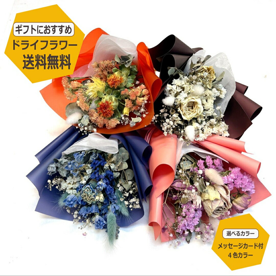 【送料無料】 【ドライフラワー ミニブーケ】 選べる4色カラー メッセージカード付き 送料無料 ギフト プレゼント 誕生日 記念日 結婚祝い 卒業 入学 おしゃれ ナチュラルフラワー ブーケ 贈り物 フラワーギフト