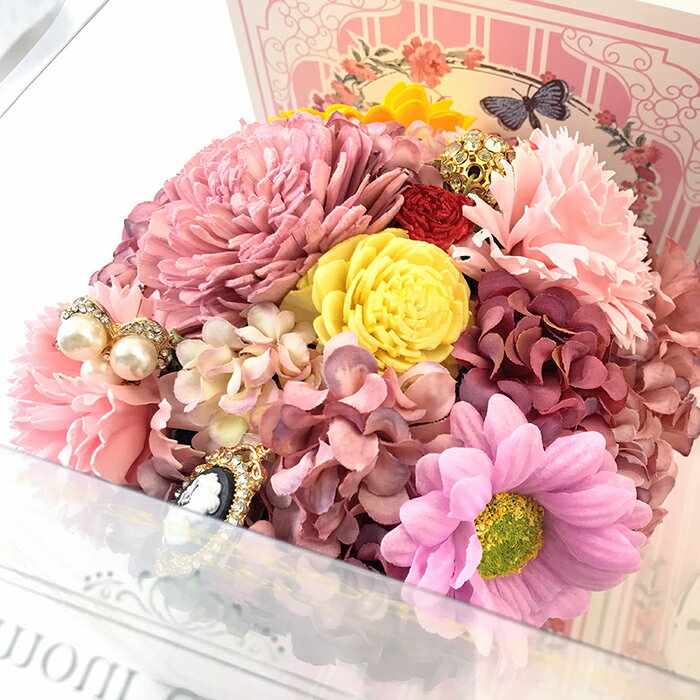 ソープフラワー花束ベアプレゼントケース入りおしゃれ誕生日お悔み結婚祝い母ソープ
