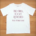 メール便 Pullffy プリントTシャツ ホワイト TAKE A WALK オーガニックコットン Tシャツ フロッキー プルオーバー 半袖 カットソー クルーネック ロゴ