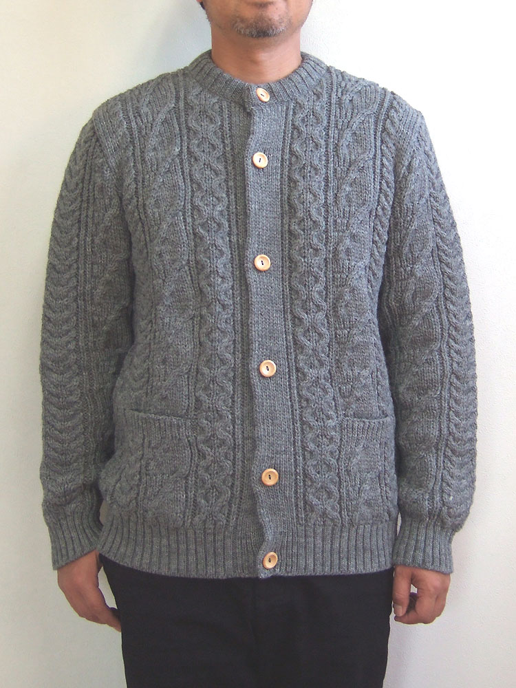 Kerry Woollen Mills ケリーウーレンミルズ Aran Cable Collarless Cardigan アランケーブルカラーレスカーディガン sweater セーター fisherman フィッシャーマン イギリス製 MadeinEngland 男女兼用 ユニセックス KW018-002