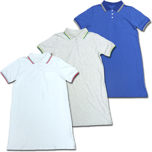 Wanchechou ポロワンピース ロングポロシャツ チュニック カットソー