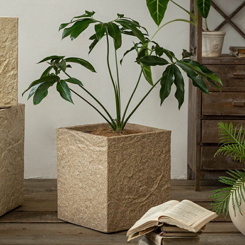 Rakuten - 【送料無料】 正方形 植木鉢 北欧風 プランター 観葉植物用 大型 方形 軽量 深型 穴付き おしゃれ 室内 屋外対応 耐候性 フラワーポット ガーデンポット TC40508