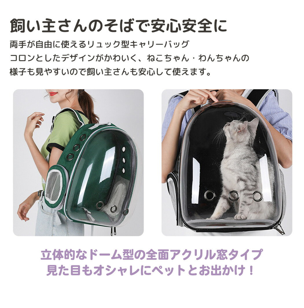 キャリーバック 犬 小型犬 猫 リュック おしゃれ 可愛い ペット用品 ドーム型 リュックサック ダブルファスナー マット 2点セット 飛び出し防止 防災 避難 サイド 小窓 メッシュ 風通し 良い 蒸れにくい 車 お出かけ お散歩 ドライブ アウトドア 病院 通院 介護 電車 車内