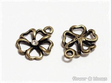 チャーム キラキラ付き お花 真鍮古美 12mm×15mm【ハンドメイドにピッタリのアクセサリーパーツ】