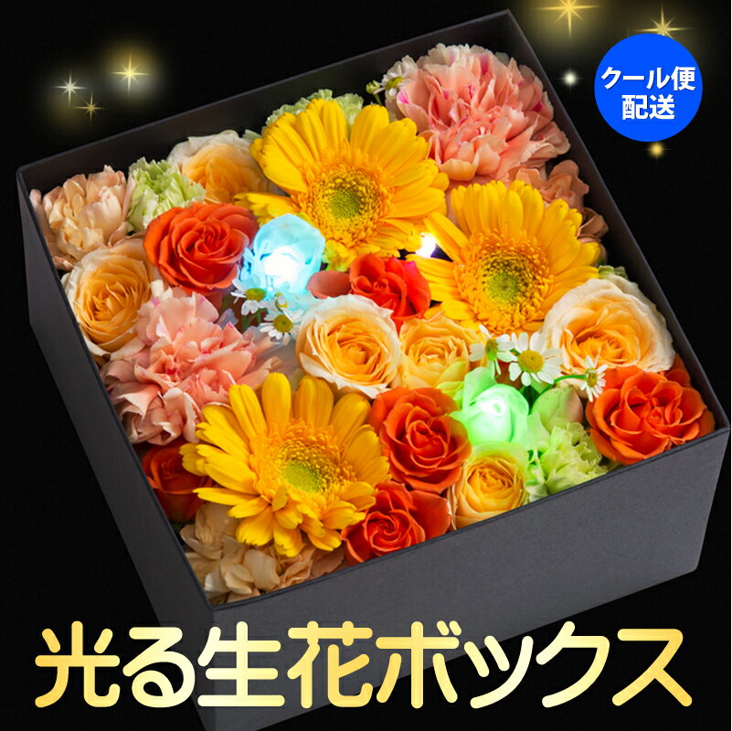 楽天ブルーメンケイギフト プレゼント 花 生花 光る ボックスフラワーL／あす楽 メッセージカード付き 画像配信 フラワーボックス フラワー アレンジメント BOX 花 プレゼント ギフト 誕生日 結婚祝い 退職祝い 還暦祝い 開店祝い 新築祝い 開業祝い LED