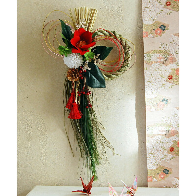 【期間限定】送料無料 お正月 しめ縄リース／メッセージカード 玄関正月飾り 2024 迎春 正月 花 門松 ..