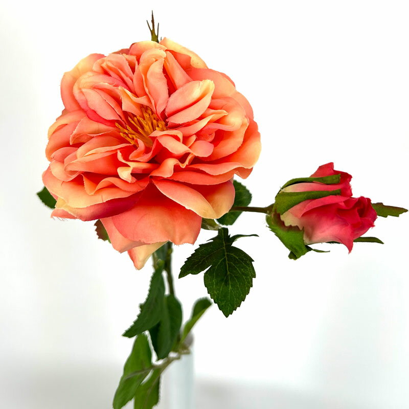 【スペシャルプライス】【造花　アーティフィシャルフラワー】ローズ×1　つぼみ×1 コ−ラル a-33406-004b 【ascaアスカ】