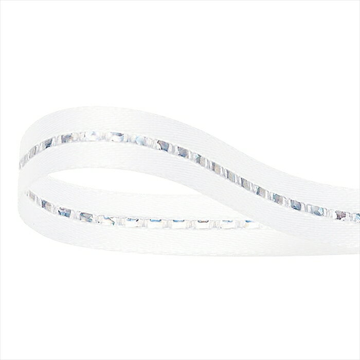 【リボン　ラッピング　包装資材　リボン】　グリッターWサテン　6mm　1　ホワイト rt033111-001 チェック　ストライプ　柄もの【東京堂】