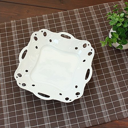 スクエア透かし皿(洋食器 お皿 プレート 中皿 小物置き 白い食器 業務用 業務用食器 カフェ カフェ風 アウトレット 訳あり 多治見美濃焼 日本製)