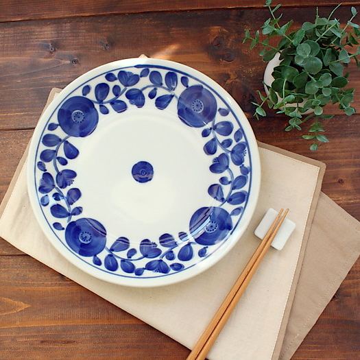 染付24cmプレート(洋食器 和食器 お皿 プレート 大皿 業務用 業務用食器 染付 アウトレット 訳あり 美濃焼 日本製)