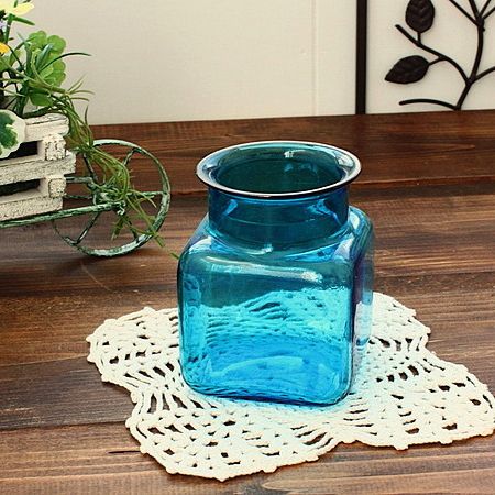 BLUEガラス瓶(洋食器 ガラス 瓶 収納 ボトル 容器 花瓶 お洒落 日用品 インテリア 雑貨 アウトレット 業務用 日本製)