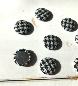 【25mm 30pcs】千鳥格子 布くるみカボション ブラック×ホワイト【メール便OK】