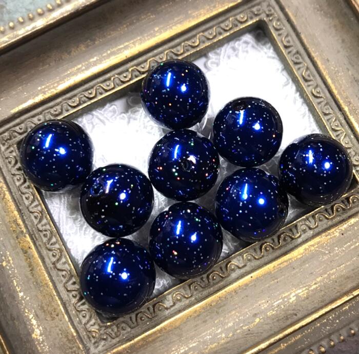 【20mm 6個】 星空のようなラメビーズ ブルー ラメパール ビーズ アクリル製 グリッター