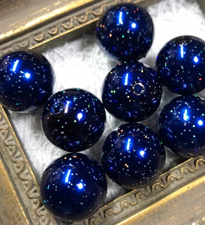 【20mm 6個】 星空のようなラメビーズ ブルー ラメパール ビーズ　アクリル製　グリッター