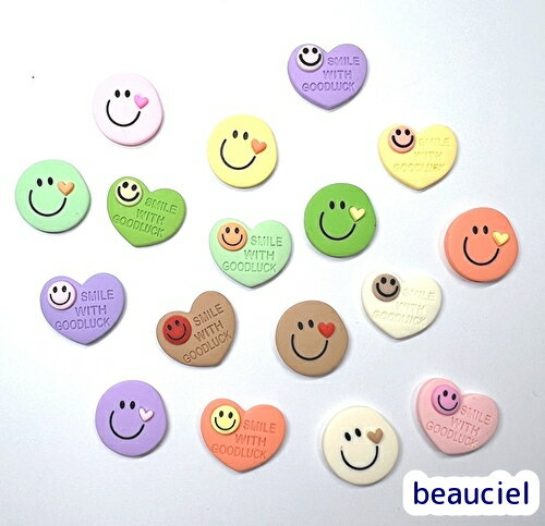 【ハート・ラウンドから選べる　色おまかせ合計6個】2種のスマイリーカボション アクリルカボション ヘ..