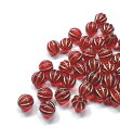 【約7.5mm 70個】レッド×ゴールド アンティーク風ストライプアクリルビーズ