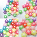 【約12.5mm 30個/16mm 20個】5枚花びらのカラフルお花ビーズ