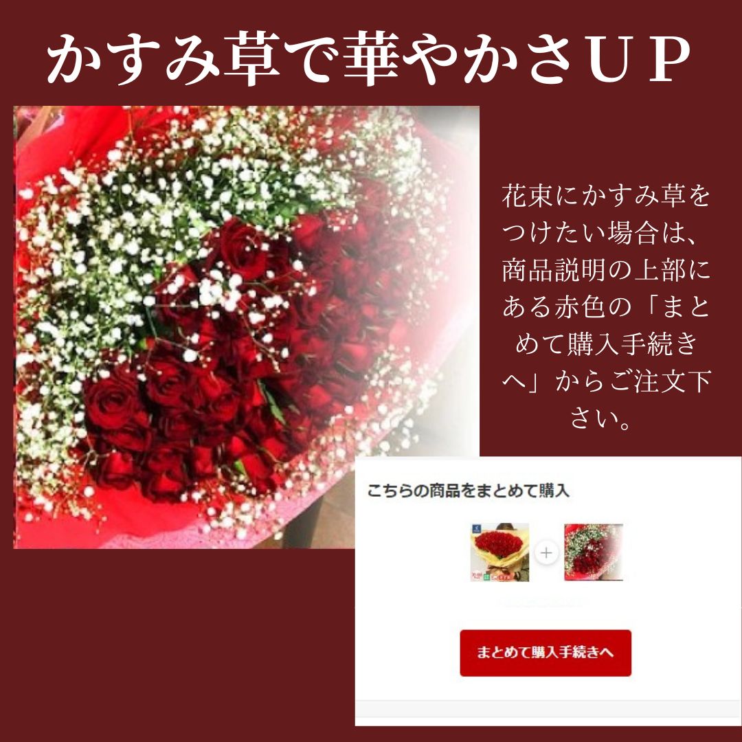 【本数指定可】赤バラ31〜69本 プリ花対応高級赤バラの花束 ギフト 激安　誕生日 記念日 結婚記念日 退職 誕生日 プレゼント 薔薇 結婚祝い　還暦　金婚式　成人　かすみ草　卒業祝い　期間限定　激安　バラ　花束　プレゼント　花　バレンタイン