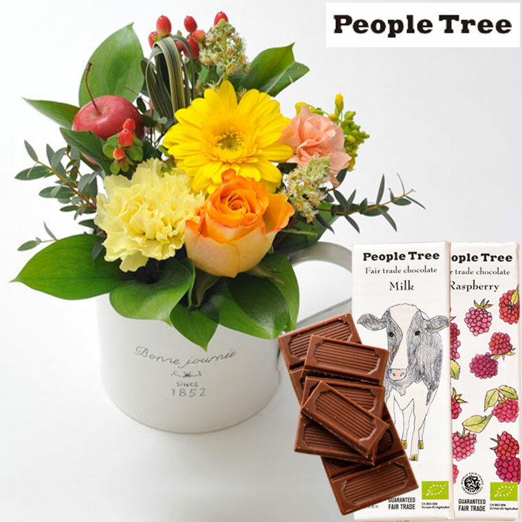 楽天FlowerKitchenJIYUGAOKA花とスイーツのセットガーベラカップアレンジと「people tree」ピープルツリー オーガニック板チョコレートセット送料無料 北海道・九州・沖縄お届け不可生花 アレンジメント メッセージカード 花 プレゼント 贈り物誕生日 記念日 お祝い FKAA