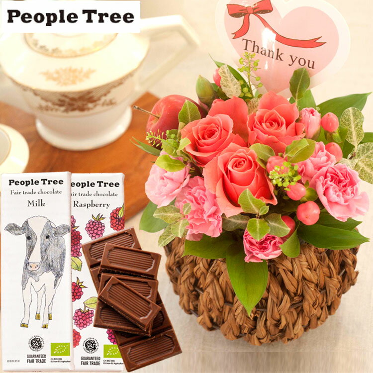 楽天FlowerKitchenJIYUGAOKA【冬限定】花とスイーツのセットリトルスウィートローズと「people tree」ピープルツリー オーガニック板チョコレートセット送料無料 北海道・九州・沖縄お届け不可生花 アレンジメント 花 プレゼント 贈り物誕生日 記念日 お祝い FKAA