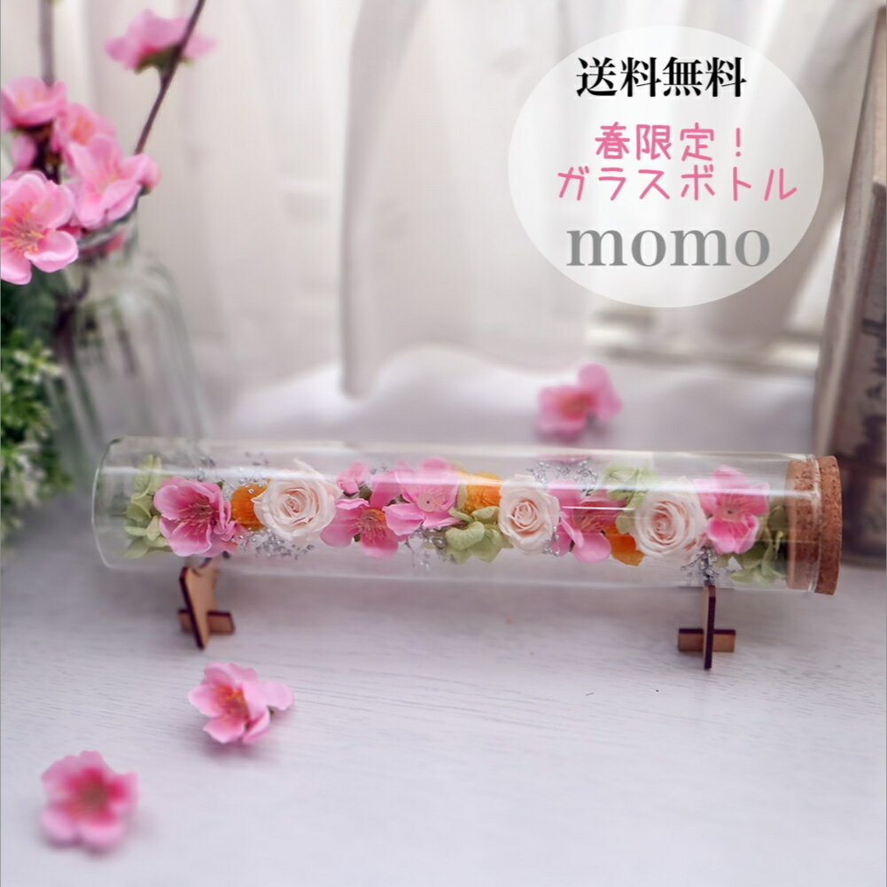 マラソン限定！クーポンで最大2000円OFF! プリザーブドフラワー ひな祭り 桃の花 おひなさま 花 ペットのお供え ガラス 誕生日 ギフト 花 花束 ガラスボトル ブリザードフラワー お祝い お礼 お返し 退職 送別 ギフト 結婚式 電報 【ボトルフラワーimpressed】