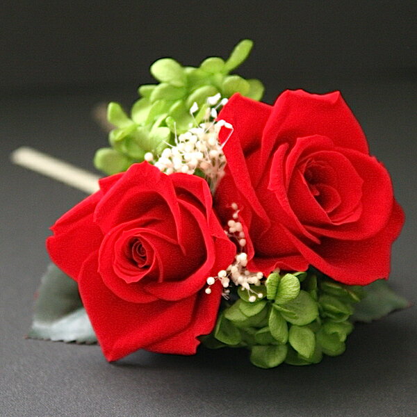 プリザーブドフラワー コサージュ 2輪 チェリーレッド ケース付き 送料無料 卒業式 卒園式 入学式 入園式 結婚式 セレモニー フォーマル