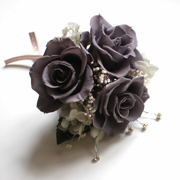 【3輪☆アッシュグレイ ケース付き】プリザーブドフラワー コサージュ プリザードフラワーコサージュ 卒業式コサージュ 結婚式 卒業式 入学式 入園式 卒園式 フォーマル
