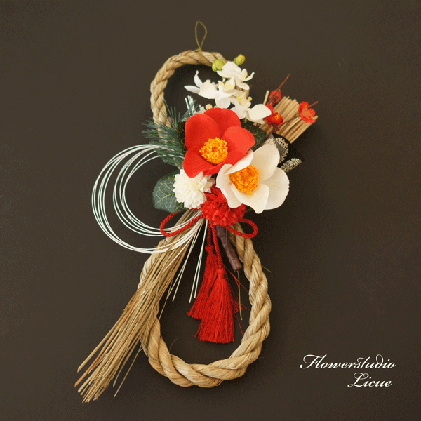 【早割中】紅白の椿と胡蝶蘭のお正月飾り しめ縄 お正月飾り アーティフィッシャルフラワーしめ縄 八の字しめ縄 しめ縄 おしゃれ しめ縄 モダン しめ縄リース しめ縄 リース