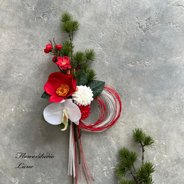 【早割中】水引飾り 松と椿と胡蝶蘭のお正月飾り アーティフィッシャルフラワーしめ縄 しめ縄 おしゃれ しめ縄 モダン しめ縄リース しめ縄 リース
