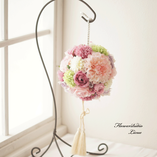 バラと胡蝶蘭とダリアとマムのボールブーケ 和風ブーケ 和装ブーケ ボールブーケ 前撮り 白無垢 色打掛..