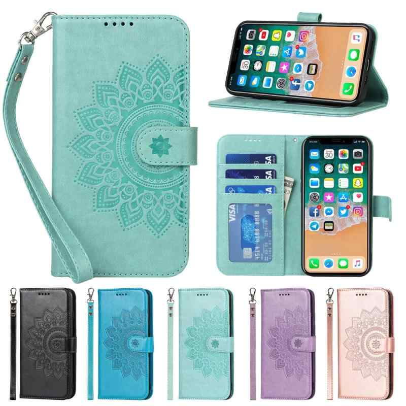 樂天商城 - Eastwave アイフォン for iPhone XR ケース 財布型 for iPhoneXR 手帳型 カバー手帳 ストラップ付き フラワープリント PUレザー カード収納 横置きスタンド 機能 内蔵マグネット—グリーン