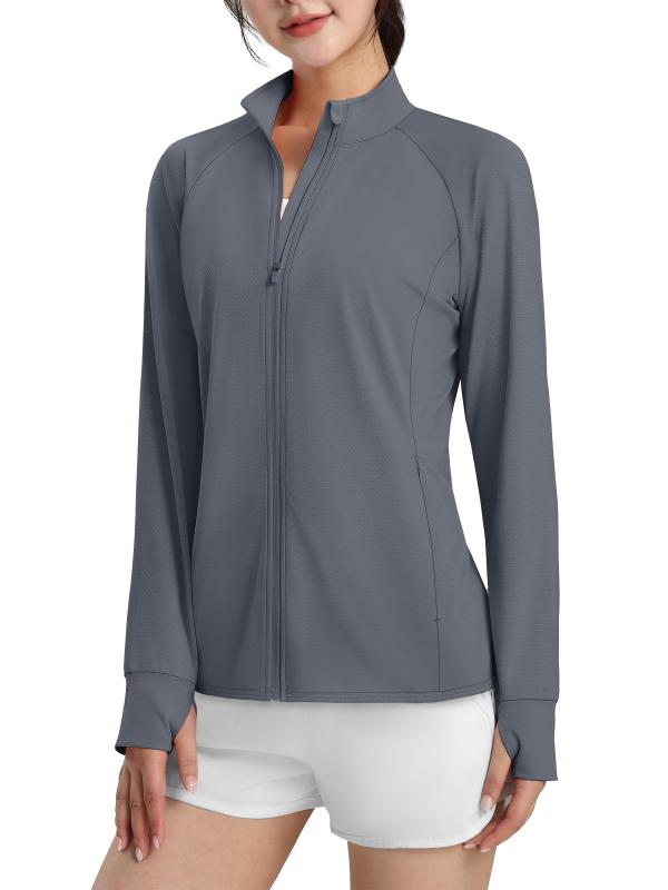 [KEFITEVD] ラッシュガード レディース uvカット 長袖tシャツ 大きいサイズ 水陸両用 速乾 通気 ランニング ハイキングウェア ポケット付き 無地 ダークグレー L