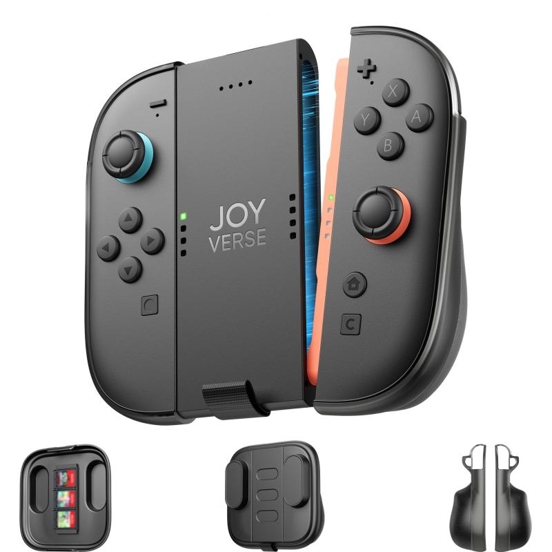 JSAUX バッテリー内蔵充電グリップ Switch 2 Joy-Con対応、プレイしながら充電可能、人間工学設計 コントローラーグリップ、Joy-Con保護ケース2個＋フロント保護カバー付き、Nintendo Switch 2 対応（2