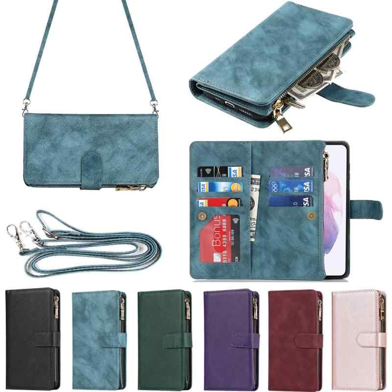 樂天商城 - Eastwave サムスン ギャラクシー S21 Plus 5G ケース for Samsung Galaxy S21plus 5G 縄掛け 手帳型 財布型 ICカード コインポケット ストラップ付き カード 収納 小銭入れ ファスナーポケット付き PU