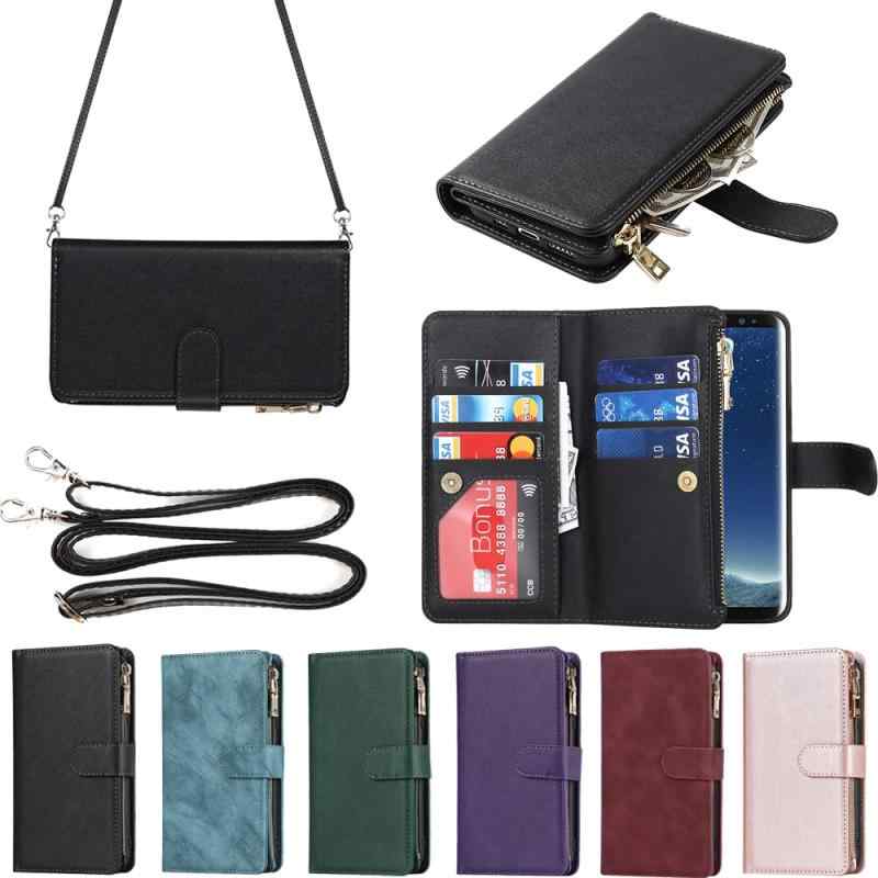 Eastwave サムスン ギャラクシー S8 ケース for Samsung Galaxy S8 縄掛けケース 手帳型 財布型 ICカード コインポケット ストラップ付き カード 収納 小銭入れ ファスナーポケット付き PUレザー 6色 ブ
