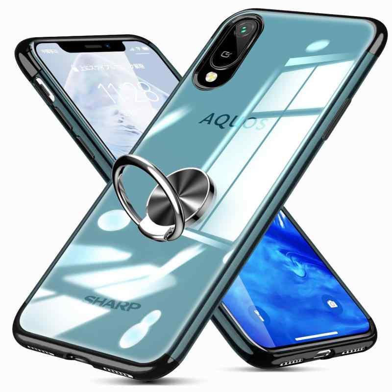 樂天商城 - Mnunjiajia 対応 AQUOS Sense 3 ケース Sense 3 lite 用のケース リング付き クリア SH-02M SHV45 SH-RM12 TPU 透明 メッキ加工 耐衝撃 車載ホルダー対応 スタンド機能 防塵 薄型 軽量 落下防