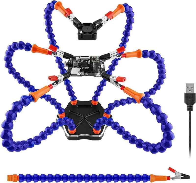 Rakuten - 多機能はんだツール アップグレード フレキシブルヘルプハンドハンダ はんだ付けステーション 溶接修理フレーム はんだ付け道具 6手を助ける 360度回転クリップ DCファン
