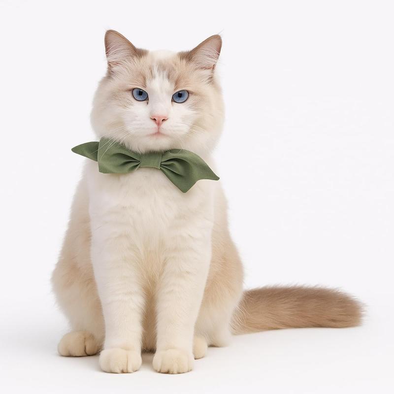 Lovelyshop ペット蝶ネクタイカラー、セージグリーンサテン、フォーマル犬猫アクセサリーSサイズ