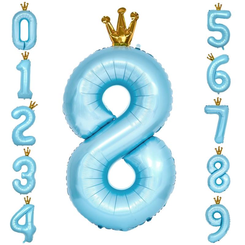GRESATEK バルーン 数字 風船 誕生日 40インチ 大きい ナンバー8 バースデーバルーン 王冠付き クラウン 飾り付け 結婚式 パーティー 記念日 ウェディング ブルー