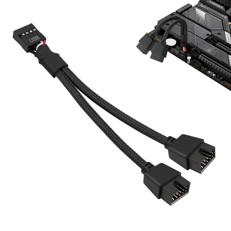 Accessories - TVETE 分岐ケーブル 9ピンからデュアル9ピン マザーボード 電源ケーブル 1to2 ブラック シールド線編組 アルミ箔 24AWG錫メッキ銅線 ナイロン織りメッシュ オフィス 産業用 データ転送 USB ヘッ