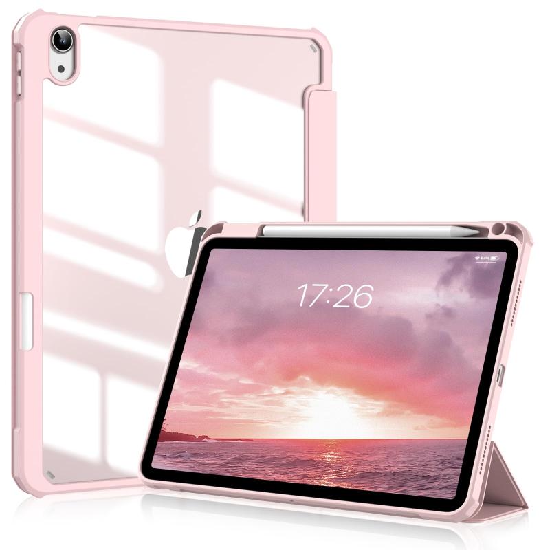 SQBEBS iPad 11世代 ケース A16 (2025) iPad 第11/10世代 10.9インチ (2022) 透明バックカバー ペンシルホルダー付き 三つ折りスタンド Touch IDとオートスリープ機能対応 軽量 薄型 傷つけ防止 PU合成