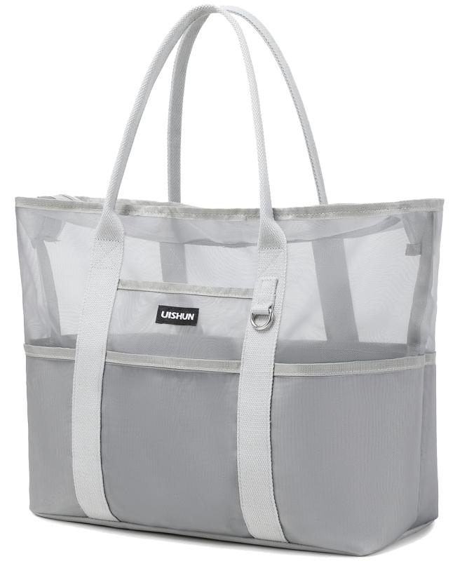 [uishun] ビーチバッグ プールバッグ 【自立式×耐久性×軽量型】【従来品より30%高密度】メッシュバッグ 大容量 温泉 大人 beach bag ジム 銭湯 水泳用