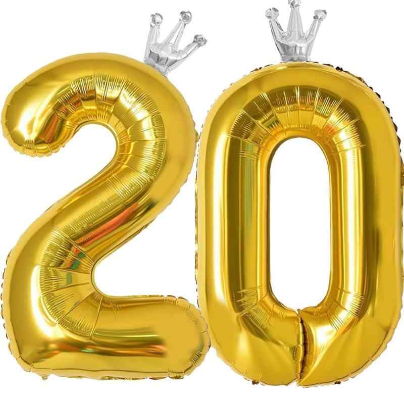 PomeloCoto 20数字 バルーン金 大きい誕生日 飾り付け20歳, 100cm王冠金風船 数字20スウジ バルーン オオキイ 記念日/カーニバル/卒業式/プロポーズ/写真撮影用小道具
