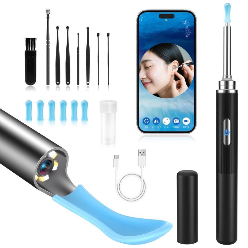 耳かき カメラ付き 【2000万画素 IP67防水】 WiFi接続 耳かき カメラ 日本製風 付き 光る耳かき 3.5mm極細レンズ 左右反転機能 吸引 耳掃除 写真 録画対応 Type-C充電 iOS Android対応 みみかき